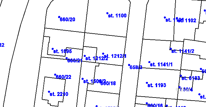 Parcela st. 1212/1 v KÚ Rakovník, Katastrální mapa