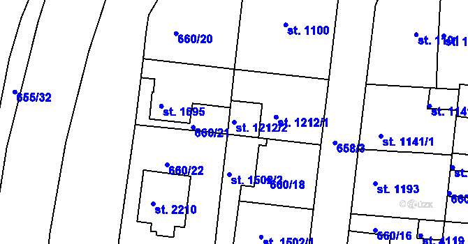 Parcela st. 1212/2 v KÚ Rakovník, Katastrální mapa