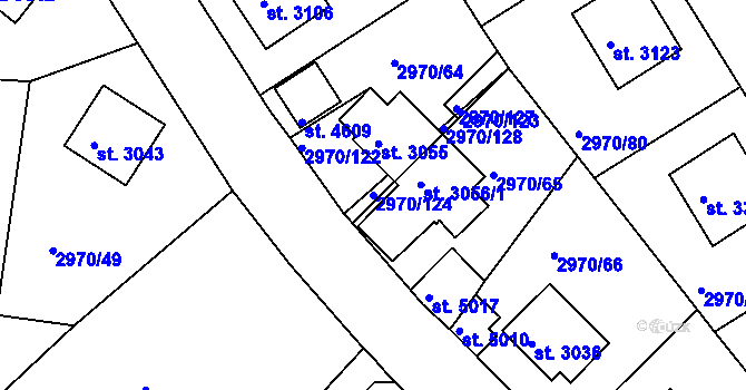 Parcela st. 2970/124 v KÚ Rakovník, Katastrální mapa