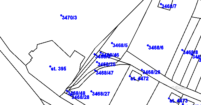 Parcela st. 3468/46 v KÚ Rakovník, Katastrální mapa
