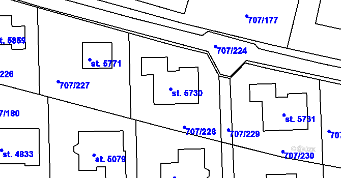 Parcela st. 5730 v KÚ Rakovník, Katastrální mapa