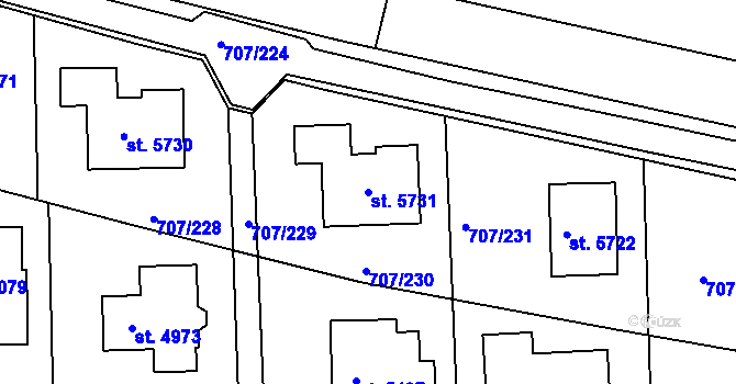 Parcela st. 5731 v KÚ Rakovník, Katastrální mapa
