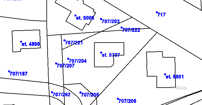 Parcela st. 5737 v KÚ Rakovník, Katastrální mapa