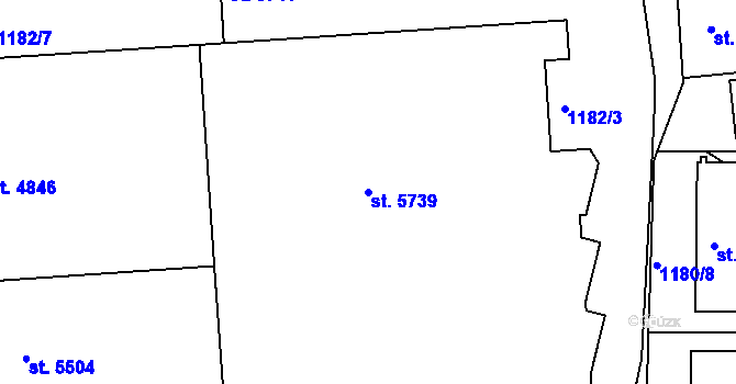 Parcela st. 5739 v KÚ Rakovník, Katastrální mapa