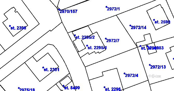 Parcela st. 2295/1 v KÚ Rakovník, Katastrální mapa