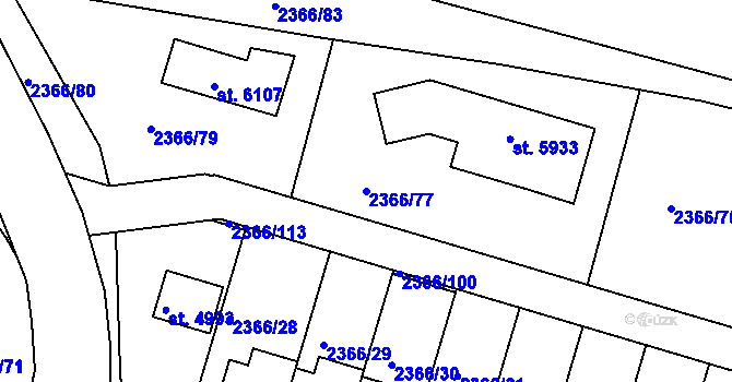 Parcela st. 2366/77 v KÚ Rakovník, Katastrální mapa