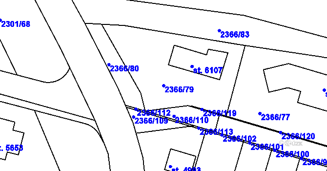 Parcela st. 2366/79 v KÚ Rakovník, Katastrální mapa