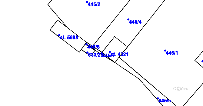 Parcela st. 445/7 v KÚ Rakovník, Katastrální mapa