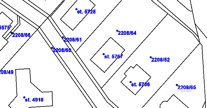 Parcela st. 5767 v KÚ Rakovník, Katastrální mapa