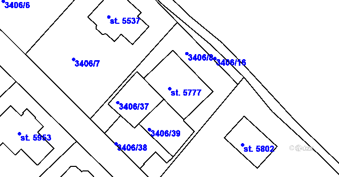 Parcela st. 5777 v KÚ Rakovník, Katastrální mapa