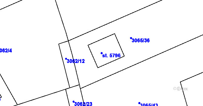 Parcela st. 5796 v KÚ Rakovník, Katastrální mapa