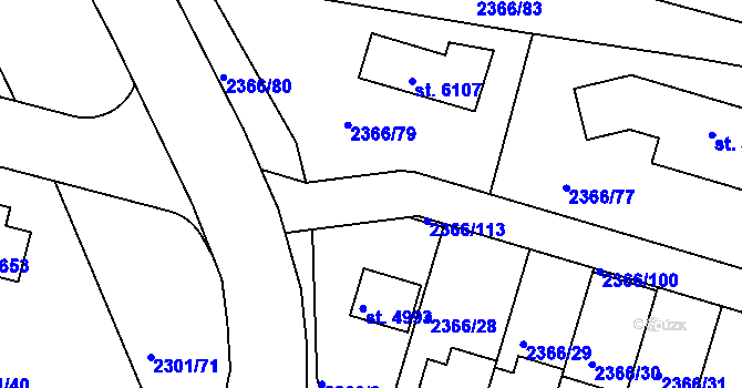 Parcela st. 2366/110 v KÚ Rakovník, Katastrální mapa