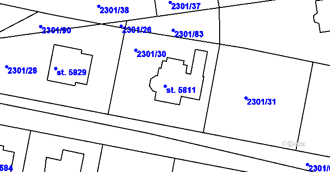 Parcela st. 5811 v KÚ Rakovník, Katastrální mapa