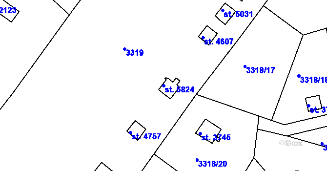 Parcela st. 5824 v KÚ Rakovník, Katastrální mapa