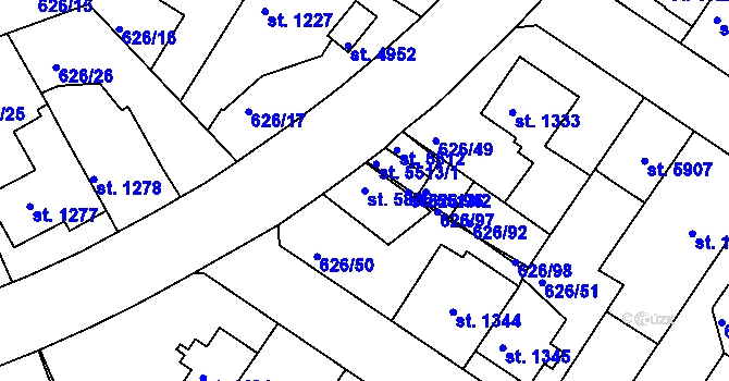 Parcela st. 5836 v KÚ Rakovník, Katastrální mapa