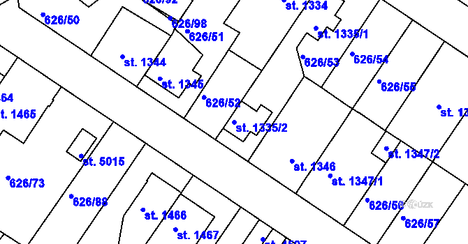 Parcela st. 1335/2 v KÚ Rakovník, Katastrální mapa