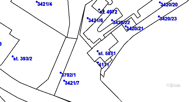 Parcela st. 5871 v KÚ Rakovník, Katastrální mapa