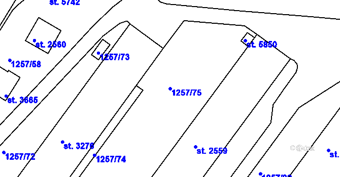 Parcela st. 1257/75 v KÚ Rakovník, Katastrální mapa