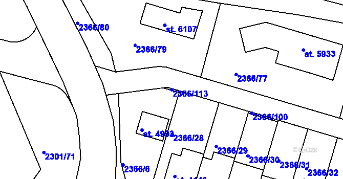 Parcela st. 2366/113 v KÚ Rakovník, Katastrální mapa