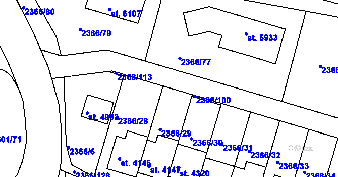 Parcela st. 2366/101 v KÚ Rakovník, Katastrální mapa
