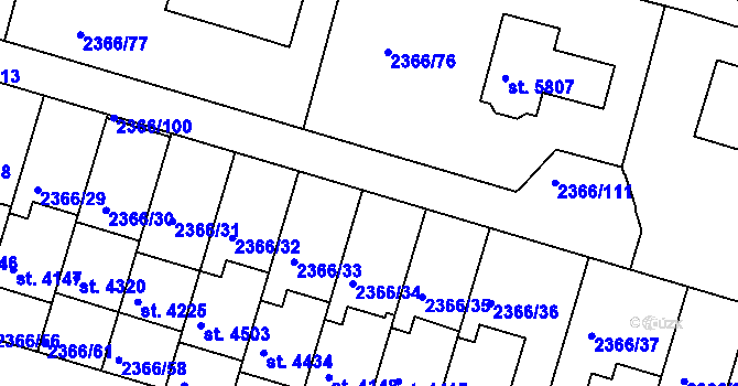 Parcela st. 2366/96 v KÚ Rakovník, Katastrální mapa