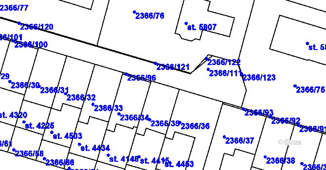 Parcela st. 2366/95 v KÚ Rakovník, Katastrální mapa