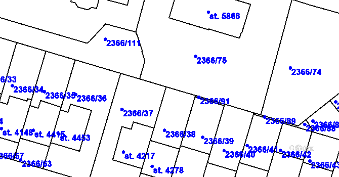 Parcela st. 2366/92 v KÚ Rakovník, Katastrální mapa