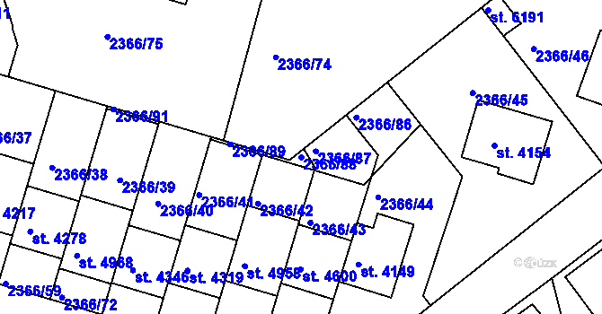 Parcela st. 2366/88 v KÚ Rakovník, Katastrální mapa