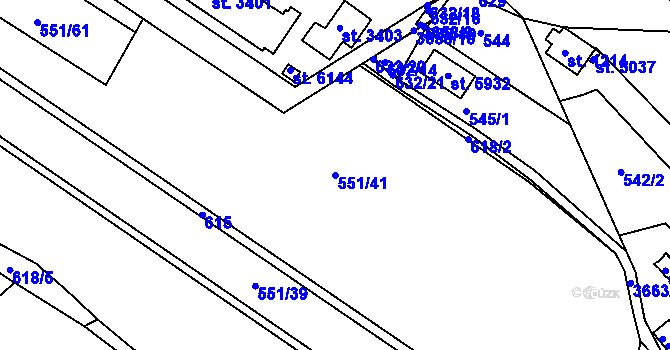 Parcela st. 551/41 v KÚ Rakovník, Katastrální mapa