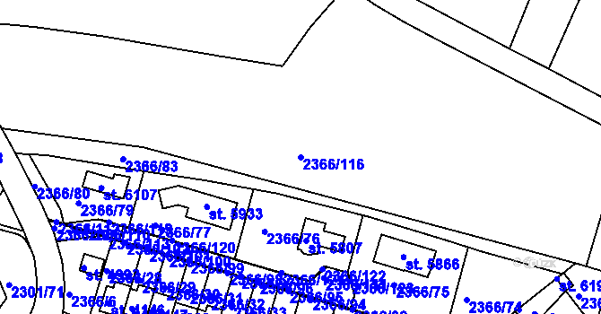 Parcela st. 2366/116 v KÚ Rakovník, Katastrální mapa
