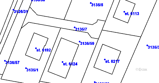 Parcela st. 3136/59 v KÚ Rakovník, Katastrální mapa