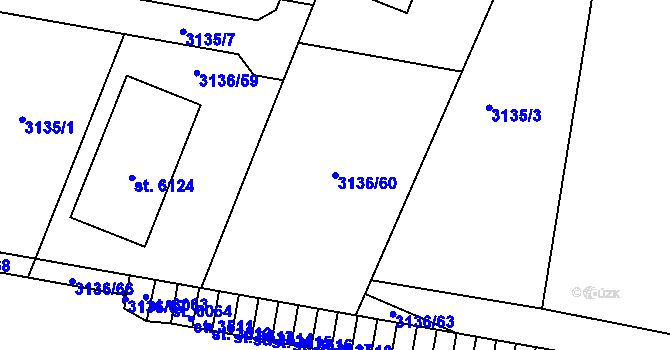 Parcela st. 3136/60 v KÚ Rakovník, Katastrální mapa