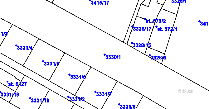 Parcela st. 3330/1 v KÚ Rakovník, Katastrální mapa