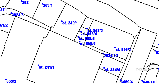 Parcela st. 858/6 v KÚ Rakovník, Katastrální mapa