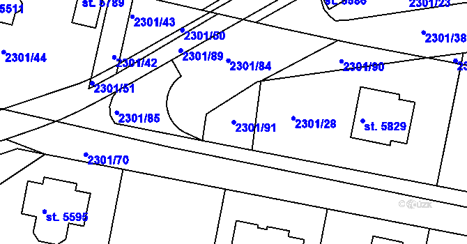 Parcela st. 2301/91 v KÚ Rakovník, Katastrální mapa
