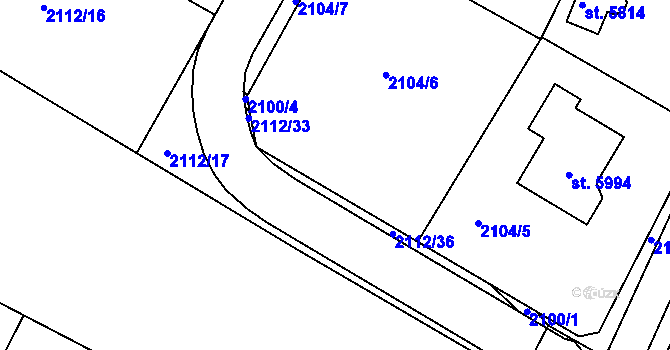 Parcela st. 2100/3 v KÚ Rakovník, Katastrální mapa