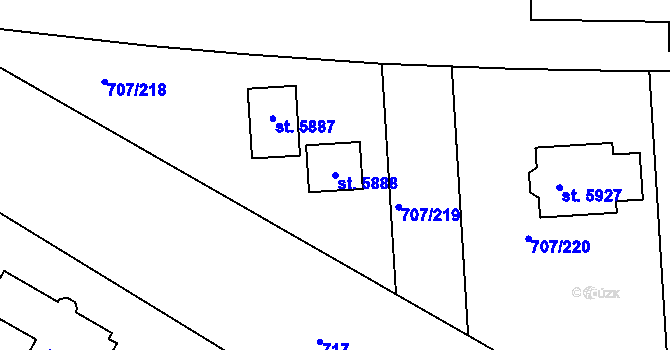 Parcela st. 5888 v KÚ Rakovník, Katastrální mapa