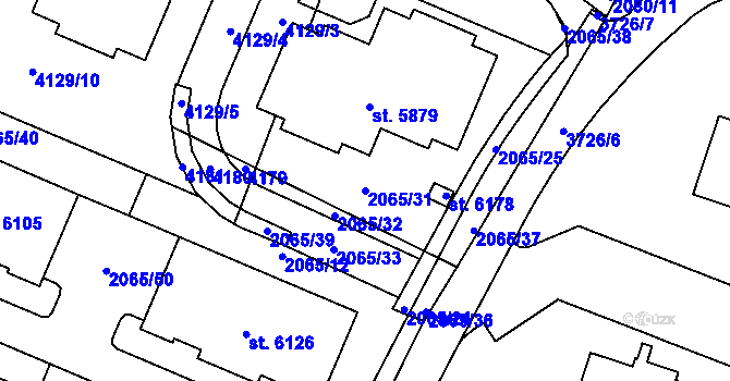 Parcela st. 2065/31 v KÚ Rakovník, Katastrální mapa