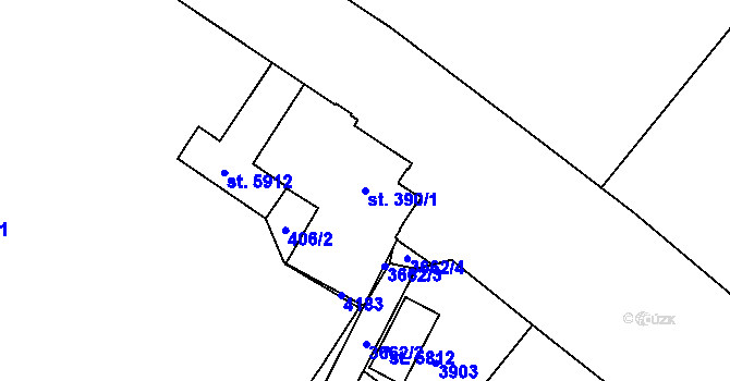 Parcela st. 390/1 v KÚ Rakovník, Katastrální mapa