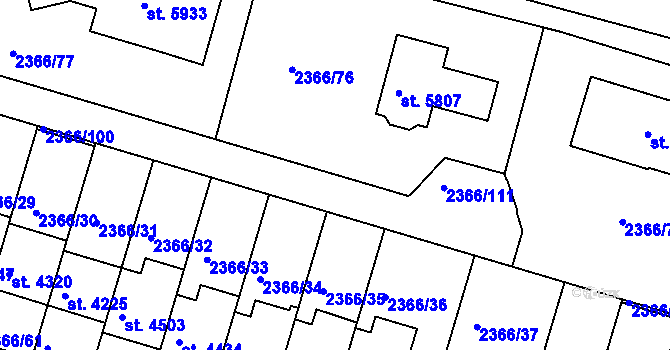 Parcela st. 2366/121 v KÚ Rakovník, Katastrální mapa