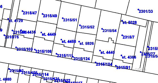 Parcela st. 5926 v KÚ Rakovník, Katastrální mapa