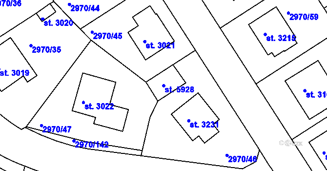 Parcela st. 5928 v KÚ Rakovník, Katastrální mapa