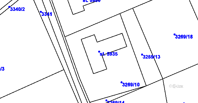 Parcela st. 5935 v KÚ Rakovník, Katastrální mapa
