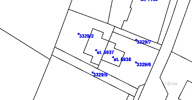 Parcela st. 5937 v KÚ Rakovník, Katastrální mapa