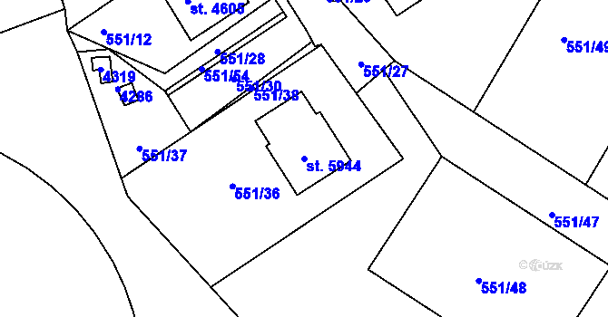 Parcela st. 5944 v KÚ Rakovník, Katastrální mapa