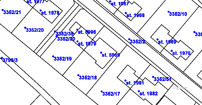 Parcela st. 5959 v KÚ Rakovník, Katastrální mapa