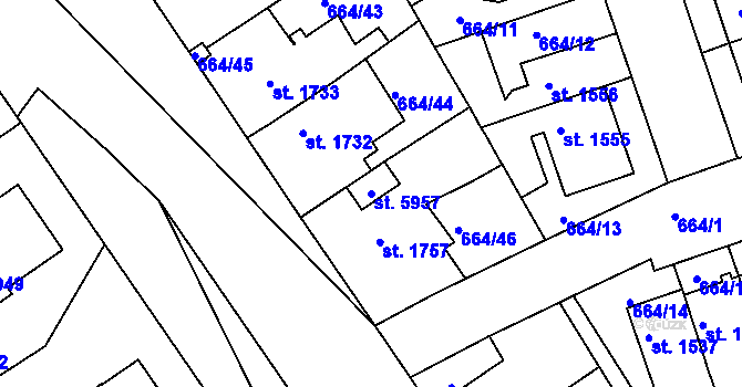 Parcela st. 5957 v KÚ Rakovník, Katastrální mapa