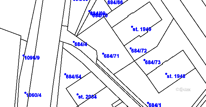 Parcela st. 684/71 v KÚ Rakovník, Katastrální mapa