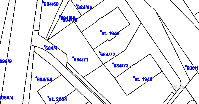 Parcela st. 684/72 v KÚ Rakovník, Katastrální mapa