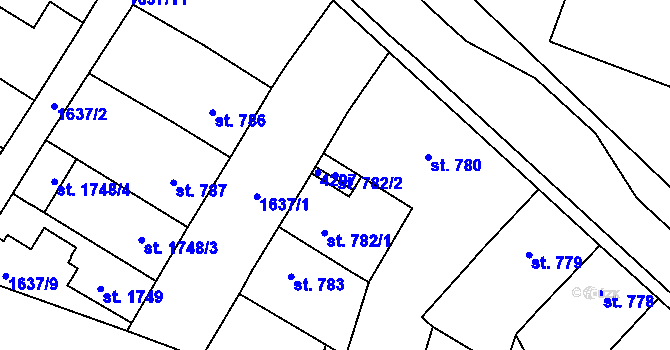 Parcela st. 782/2 v KÚ Rakovník, Katastrální mapa